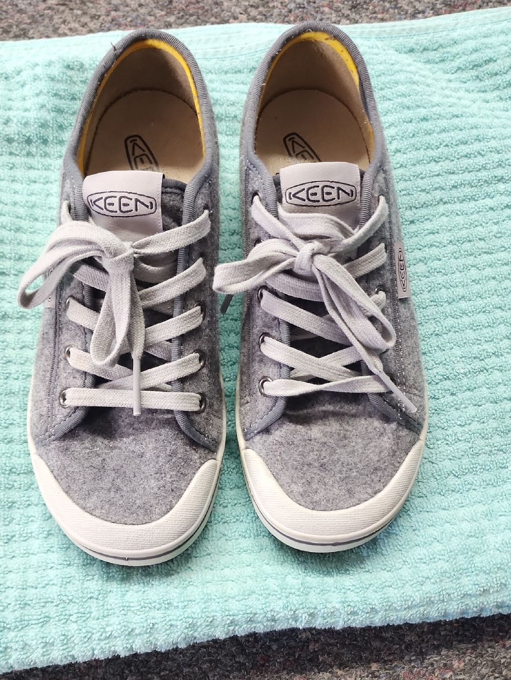 Keen Gray Felt Lace-Up Sneakers with Yellow Accent
